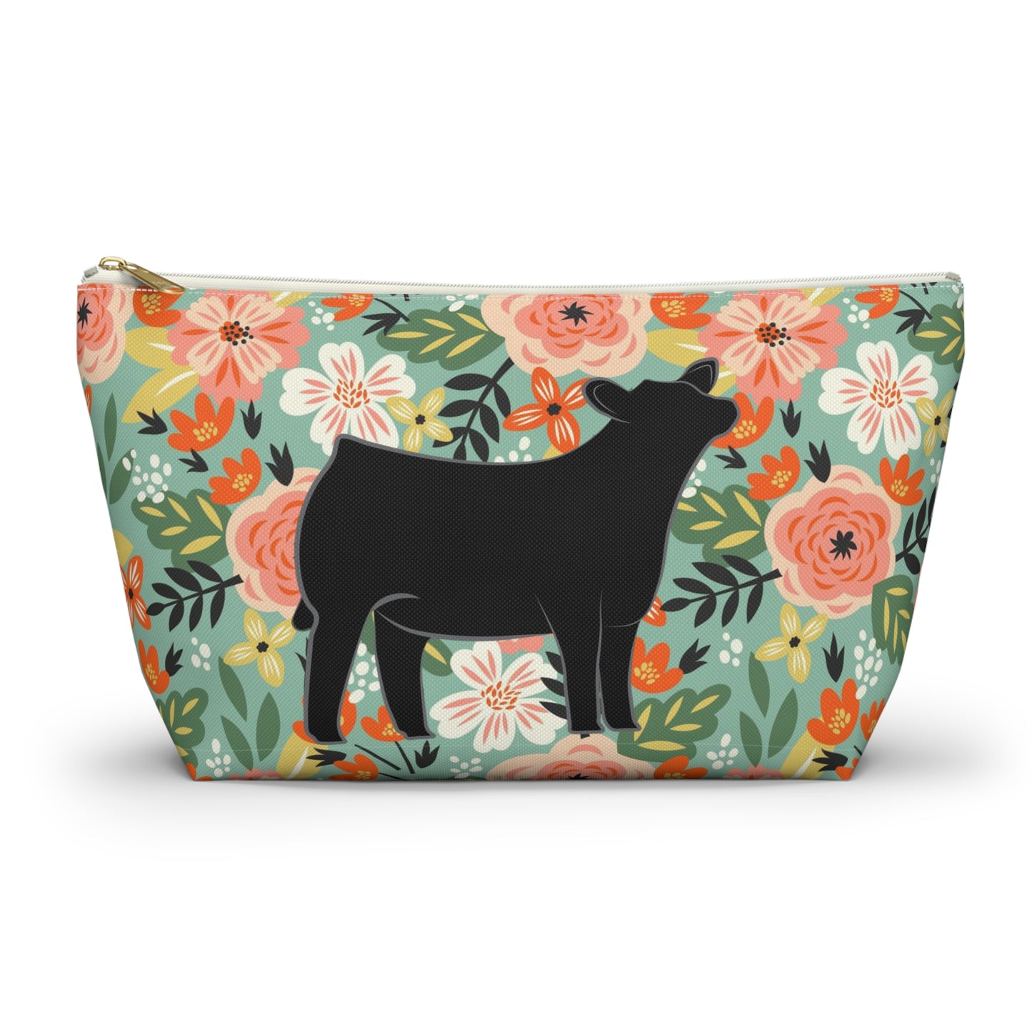 Angus Show Heifer Accessory Pouch | Show Heifer Floral Print Makeup Bag, Pencil Bag | Show Heifer Floral Travel Bag