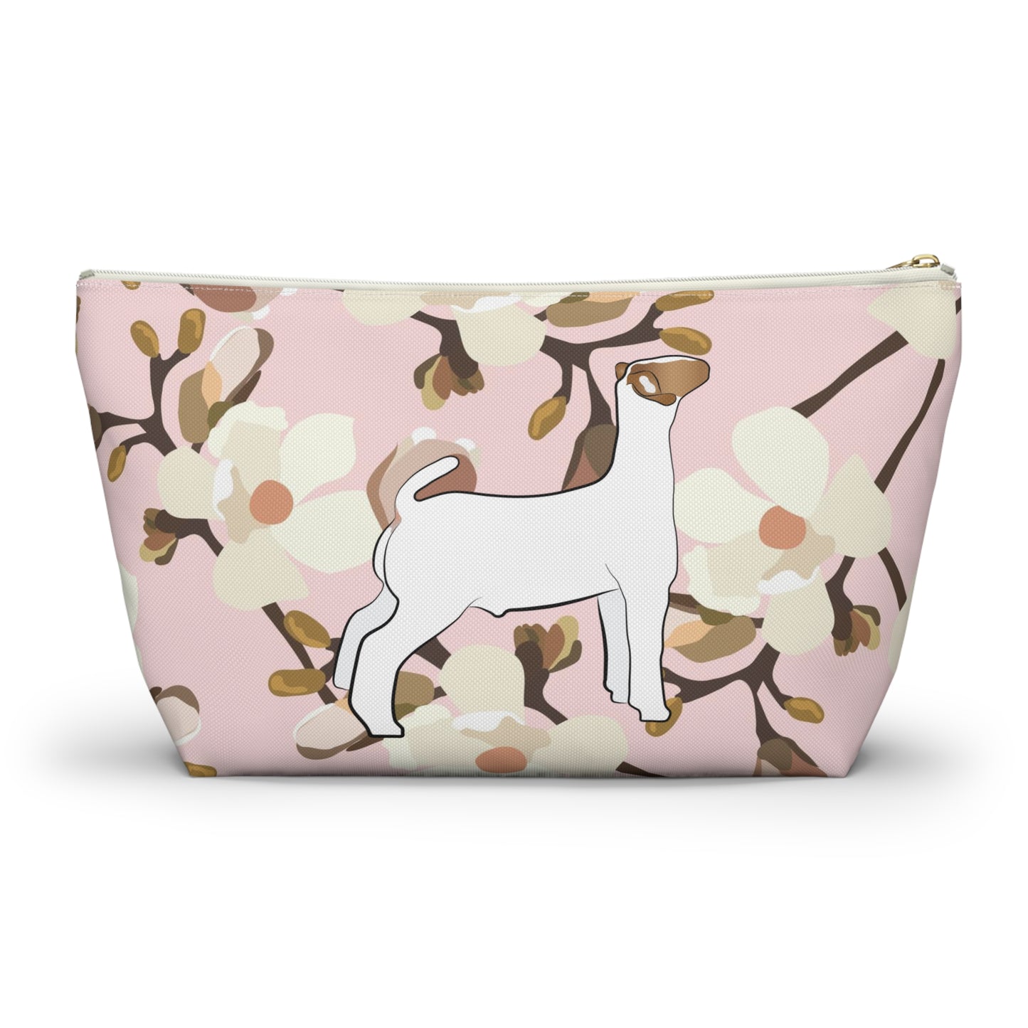 Show Goat Accessory Pouch | Show Goat Magnolia Print Makeup Bag, Pencil Bag | Show Goat Pink Magnolia Travel Bag