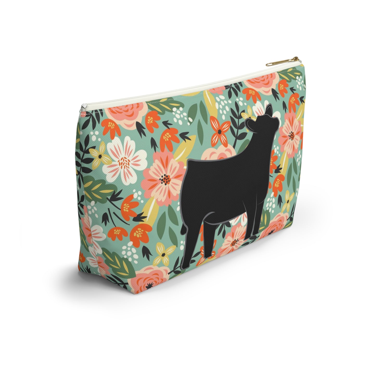 Angus Show Heifer Accessory Pouch | Show Heifer Floral Print Makeup Bag, Pencil Bag | Show Heifer Floral Travel Bag