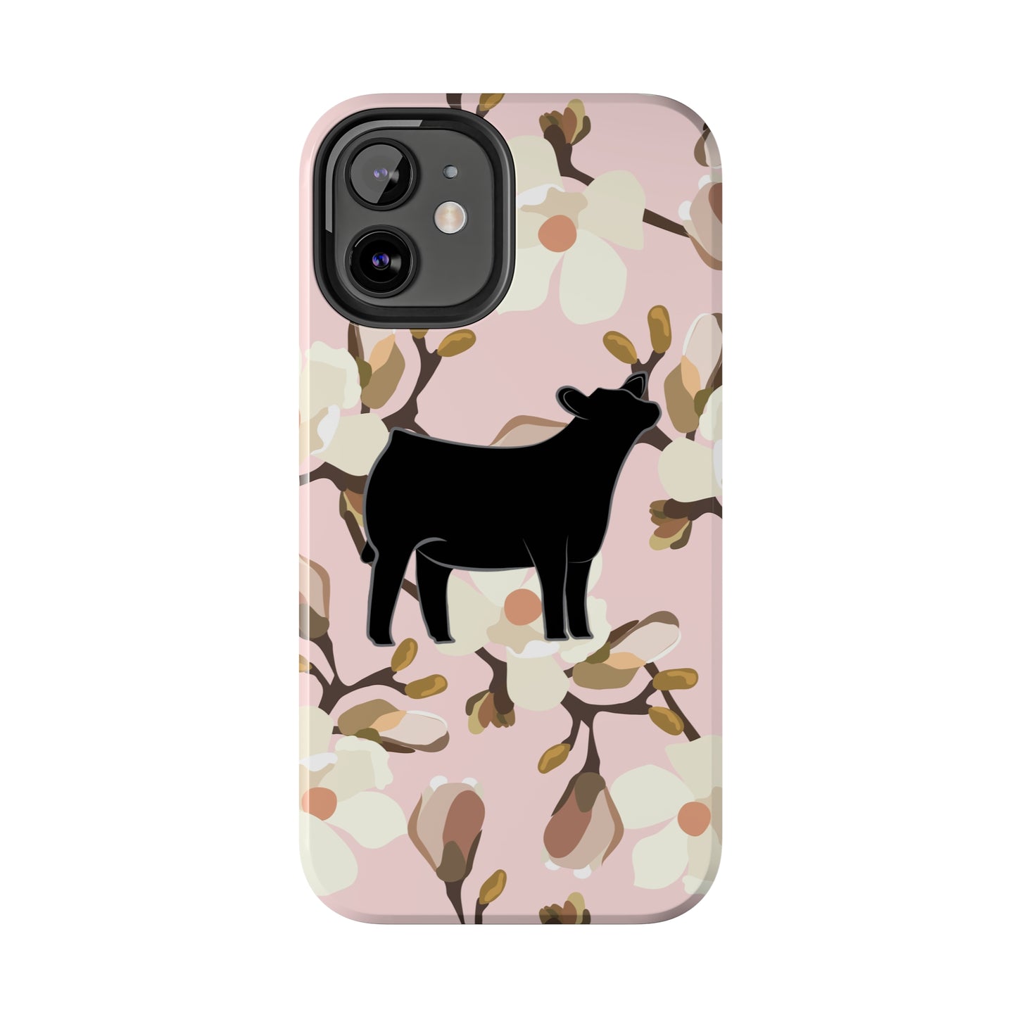 Angus Show Heifer Pink Magnolia Print Phone Cases | Livestock Phone Case | Livestock Gifts for Her | 4H Club Gifts | Show Heifer Phone Case