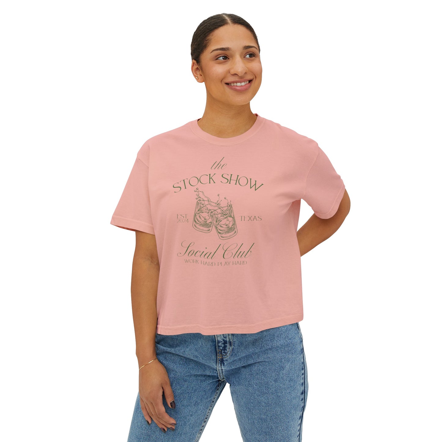 The Stock Show Social Club COMFORT COLORS Women's Boxy Tee | Country Club Vibes | Stock Show Mom Style | Show Lamb | Show Goat | 4H & FFA