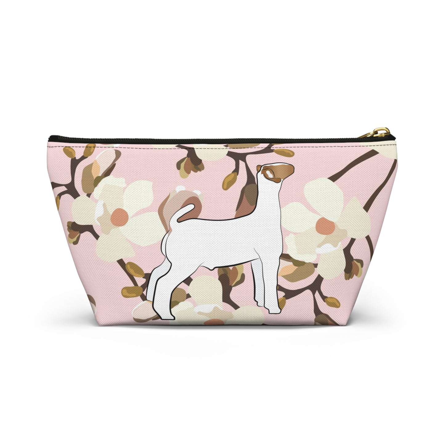 Show Goat Accessory Pouch | Show Goat Magnolia Print Makeup Bag, Pencil Bag | Show Goat Pink Magnolia Travel Bag