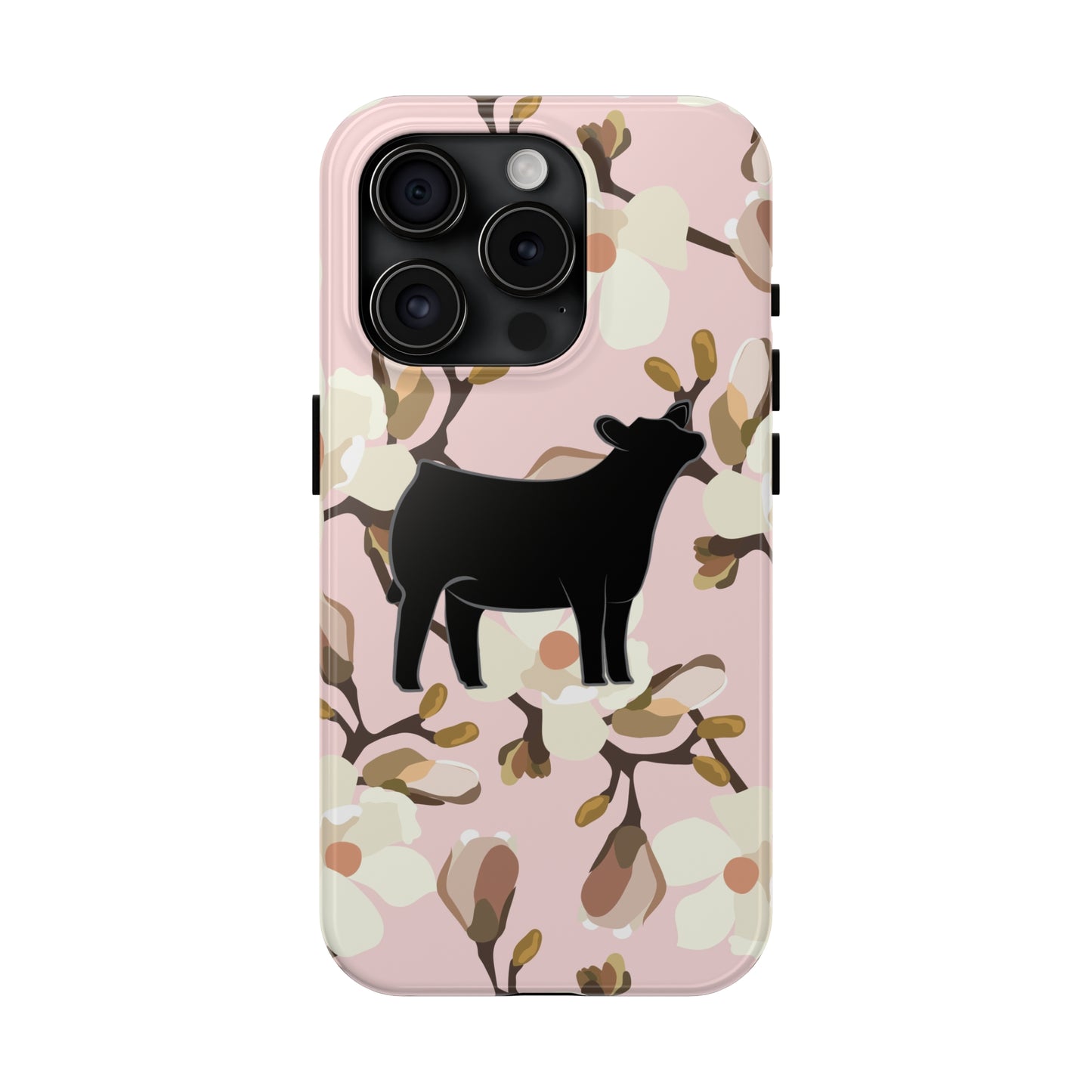 Angus Show Heifer Pink Magnolia Print Phone Cases | Livestock Phone Case | Livestock Gifts for Her | 4H Club Gifts | Show Heifer Phone Case