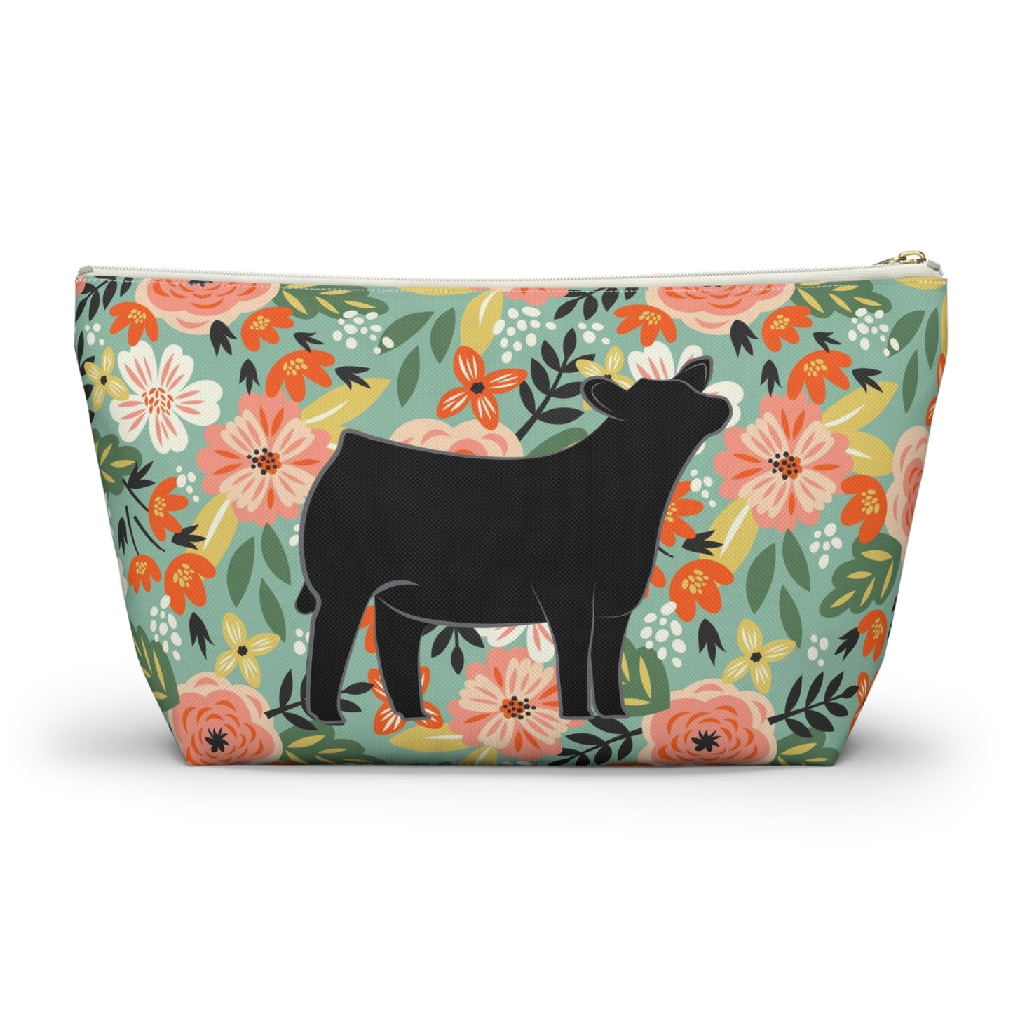 Angus Show Heifer Accessory Pouch | Show Heifer Floral Print Makeup Bag, Pencil Bag | Show Heifer Floral Travel Bag