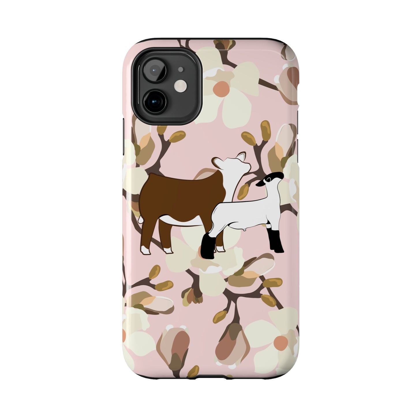 Show Lamb and Hereford Heifer Pink Magnolia Print Phone Cases | Livestock Phone Case | Livestock Gifts for Her | Lamb and Heifer Phone Case