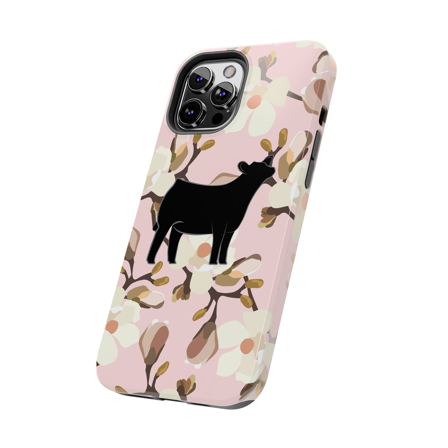 Angus Show Heifer Pink Magnolia Print Phone Cases | Livestock Phone Case | Livestock Gifts for Her | 4H Club Gifts | Show Heifer Phone Case