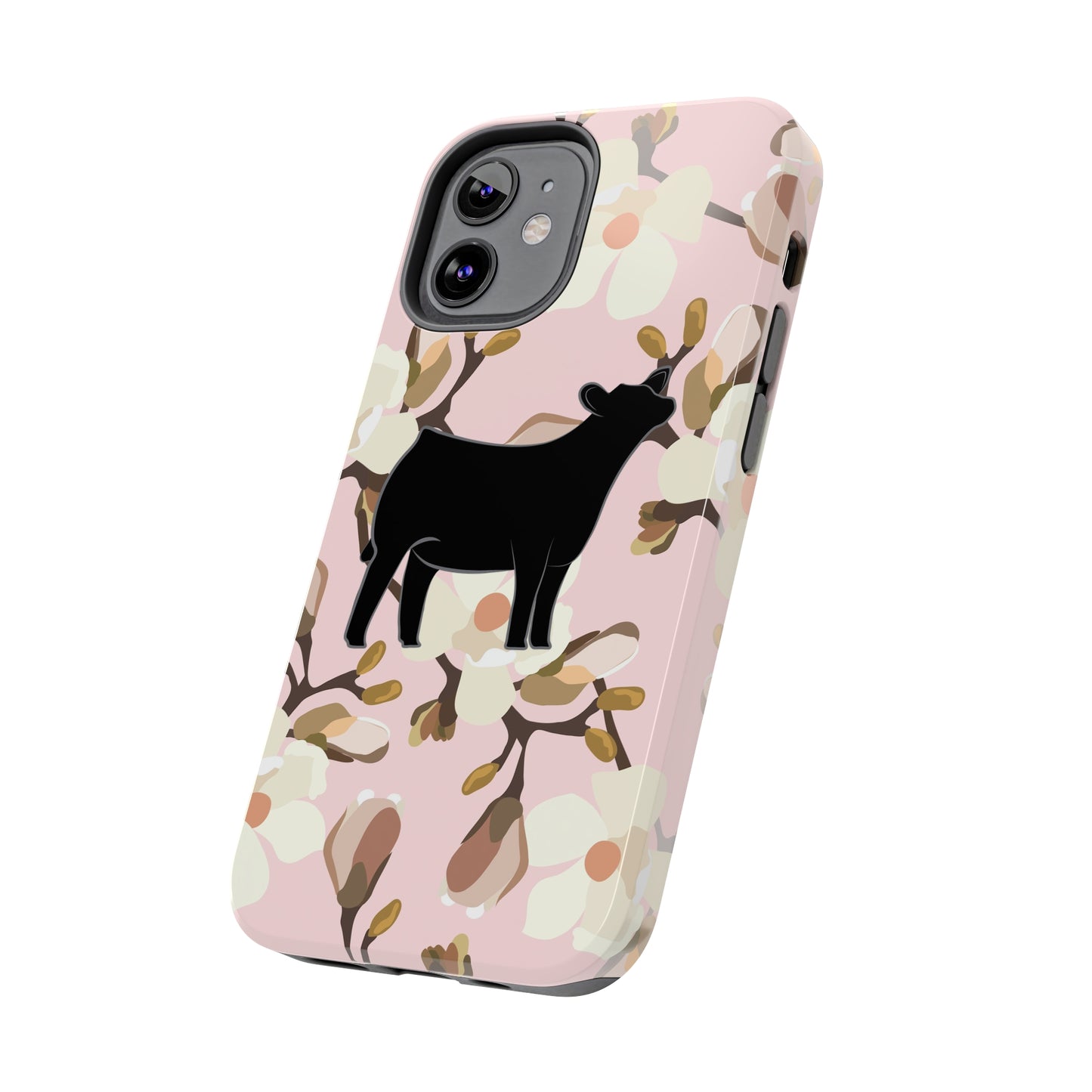 Angus Show Heifer Pink Magnolia Print Phone Cases | Livestock Phone Case | Livestock Gifts for Her | 4H Club Gifts | Show Heifer Phone Case