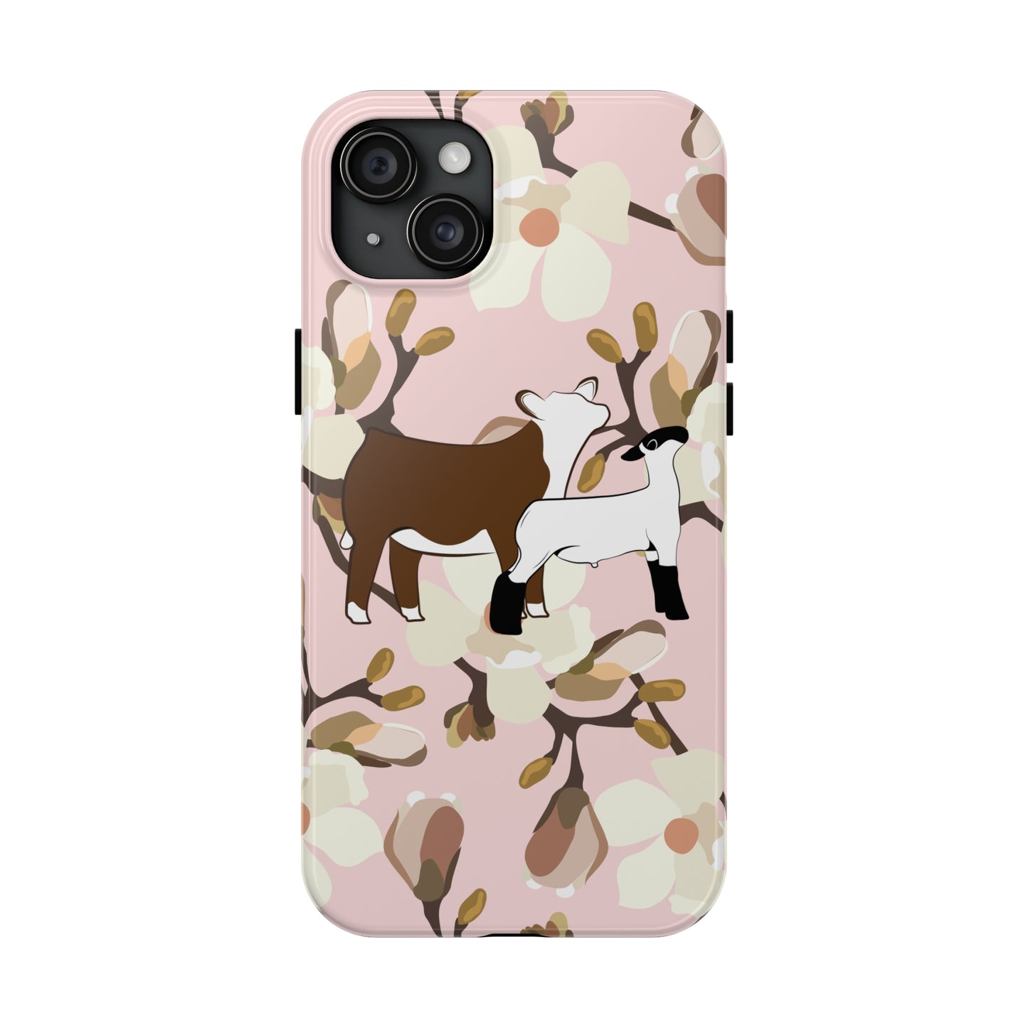 Show Lamb and Hereford Heifer Pink Magnolia Print Phone Cases | Livestock Phone Case | Livestock Gifts for Her | Lamb and Heifer Phone Case