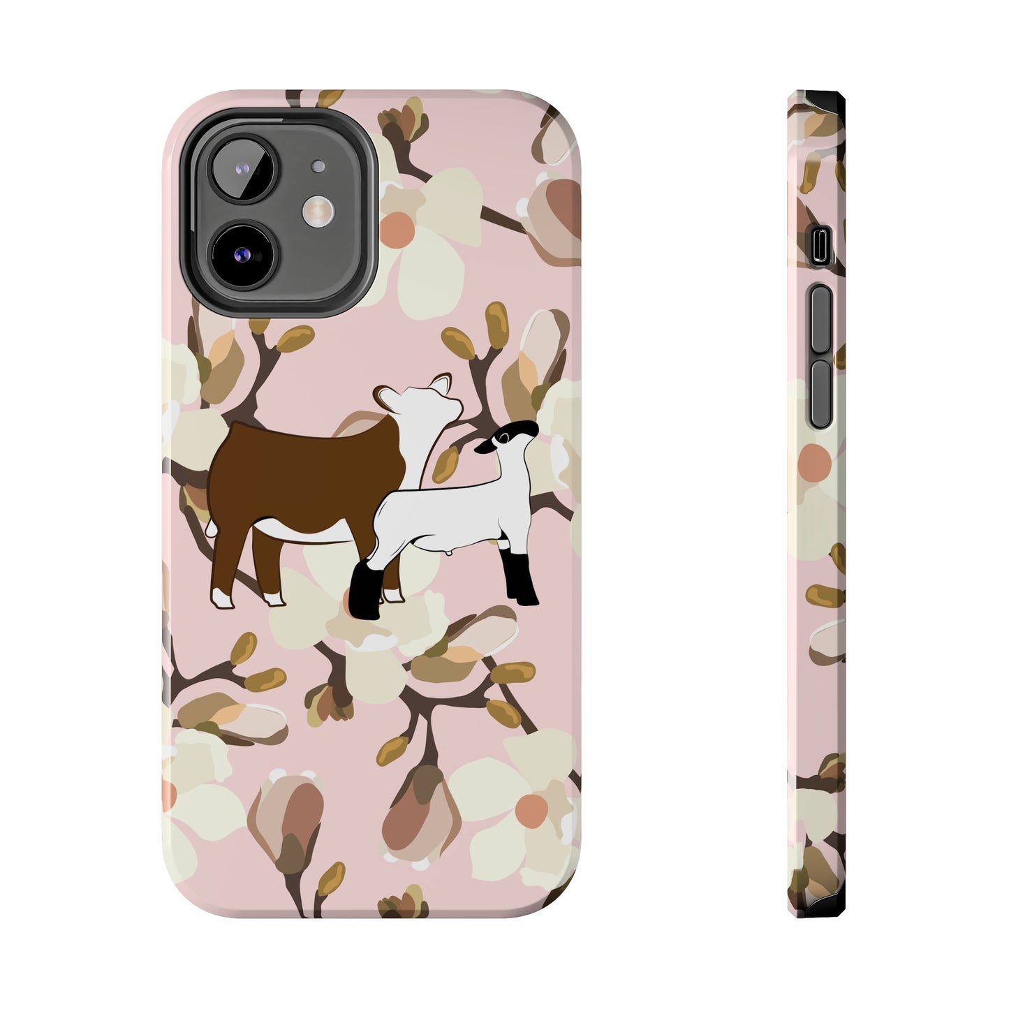 Show Lamb and Hereford Heifer Pink Magnolia Print Phone Cases | Livestock Phone Case | Livestock Gifts for Her | Lamb and Heifer Phone Case