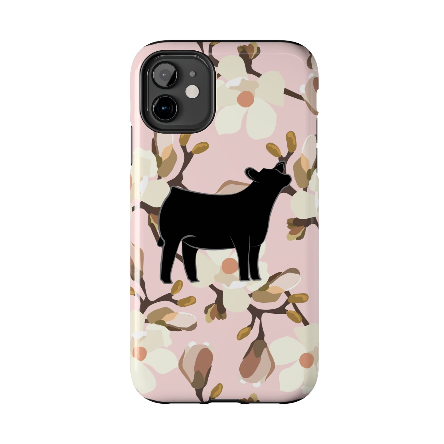 Angus Show Heifer Pink Magnolia Print Phone Cases | Livestock Phone Case | Livestock Gifts for Her | 4H Club Gifts | Show Heifer Phone Case