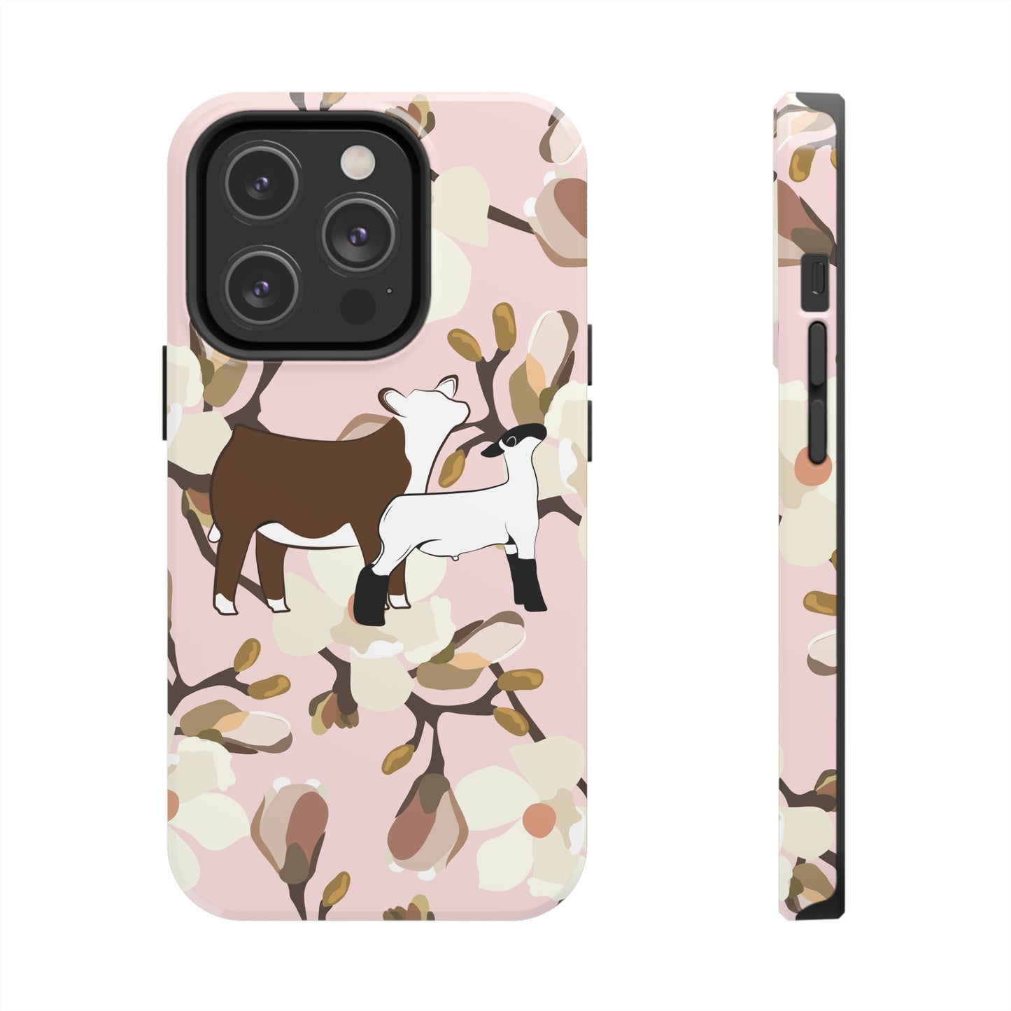 Show Lamb and Hereford Heifer Pink Magnolia Print Phone Cases | Livestock Phone Case | Livestock Gifts for Her | Lamb and Heifer Phone Case