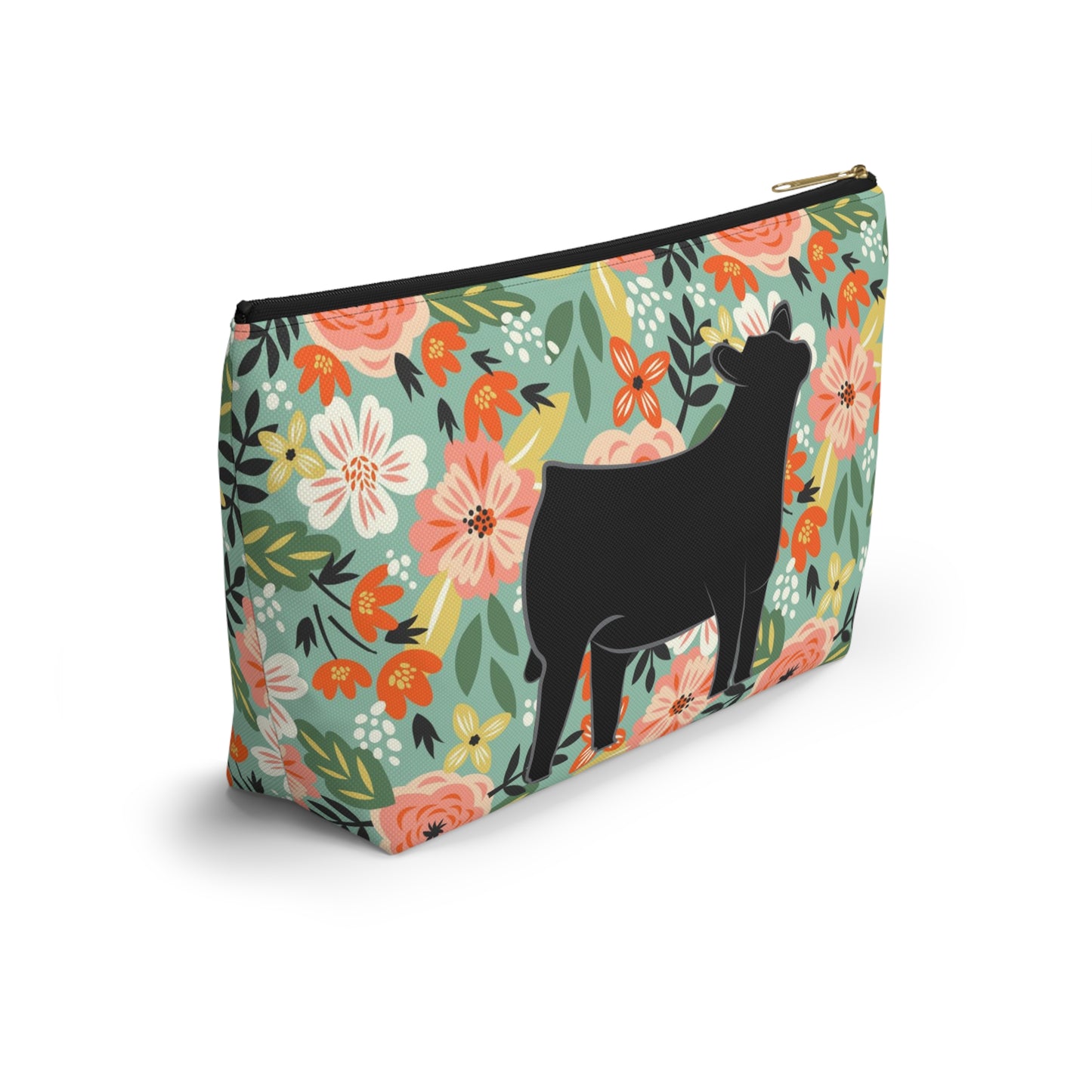 Angus Show Heifer Accessory Pouch | Show Heifer Floral Print Makeup Bag, Pencil Bag | Show Heifer Floral Travel Bag