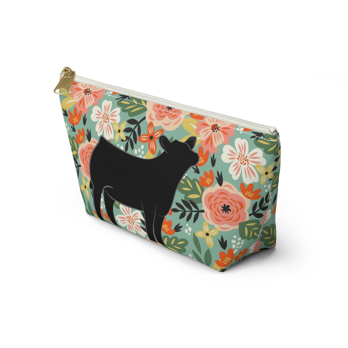 Angus Show Heifer Accessory Pouch | Show Heifer Floral Print Makeup Bag, Pencil Bag | Show Heifer Floral Travel Bag