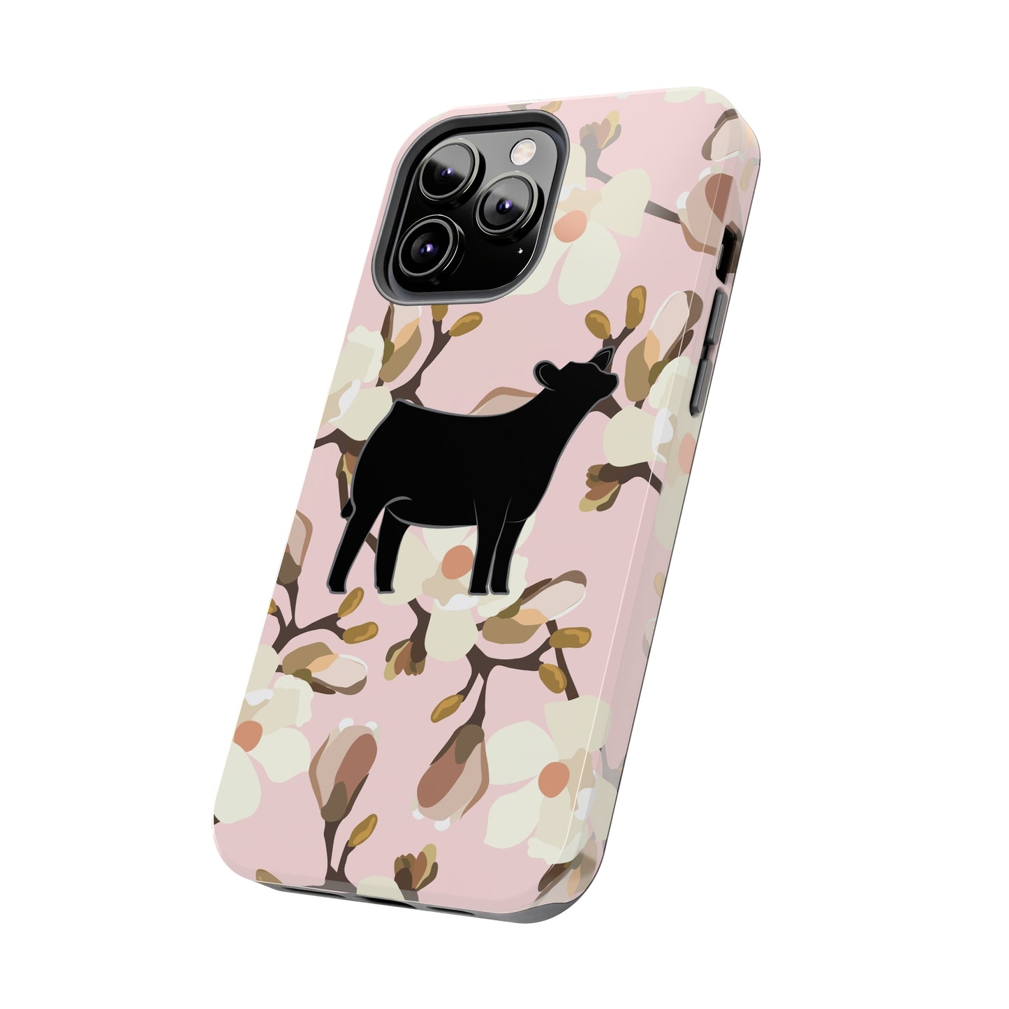 Angus Show Heifer Pink Magnolia Print Phone Cases | Livestock Phone Case | Livestock Gifts for Her | 4H Club Gifts | Show Heifer Phone Case