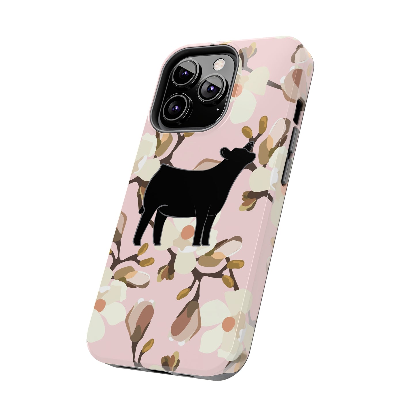 Angus Show Heifer Pink Magnolia Print Phone Cases | Livestock Phone Case | Livestock Gifts for Her | 4H Club Gifts | Show Heifer Phone Case