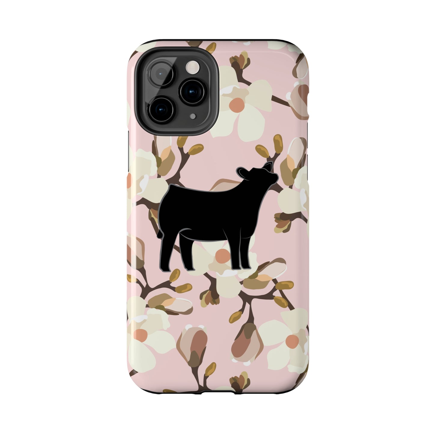 Angus Show Heifer Pink Magnolia Print Phone Cases | Livestock Phone Case | Livestock Gifts for Her | 4H Club Gifts | Show Heifer Phone Case