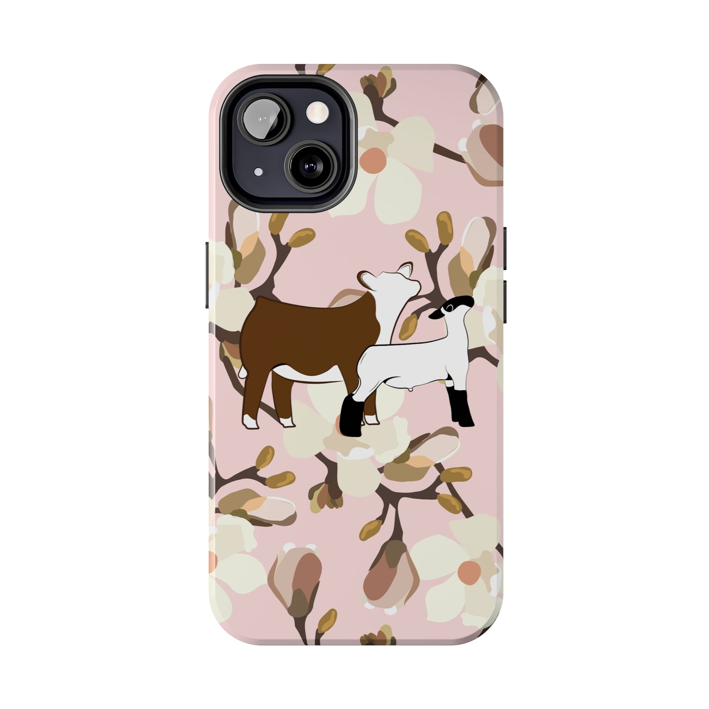 Show Lamb and Hereford Heifer Pink Magnolia Print Phone Cases | Livestock Phone Case | Livestock Gifts for Her | Lamb and Heifer Phone Case