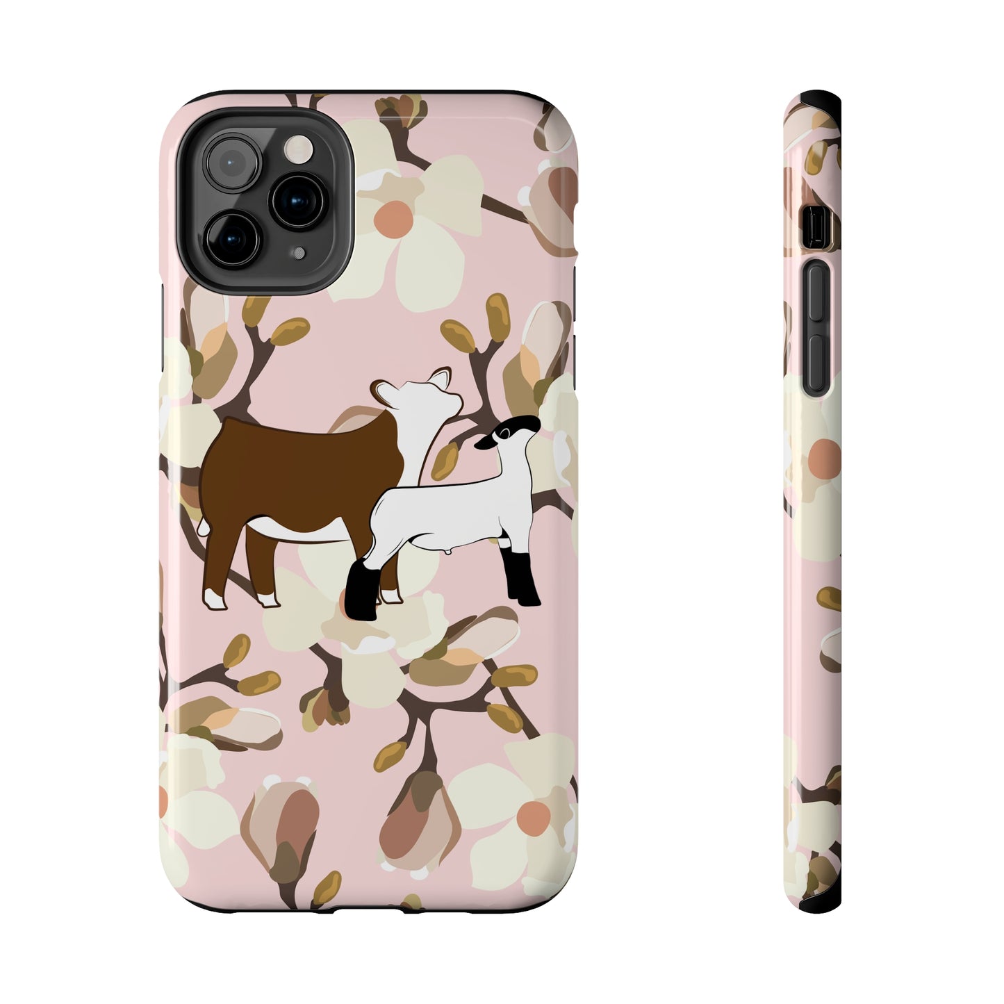 Show Lamb and Hereford Heifer Pink Magnolia Print Phone Cases | Livestock Phone Case | Livestock Gifts for Her | Lamb and Heifer Phone Case