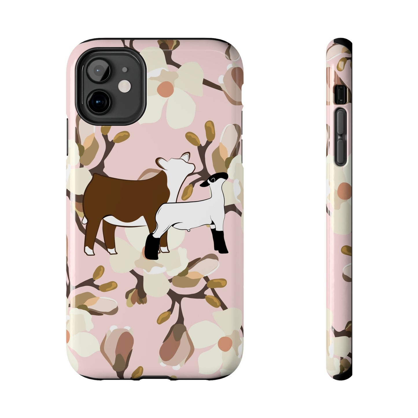 Show Lamb and Hereford Heifer Pink Magnolia Print Phone Cases | Livestock Phone Case | Livestock Gifts for Her | Lamb and Heifer Phone Case