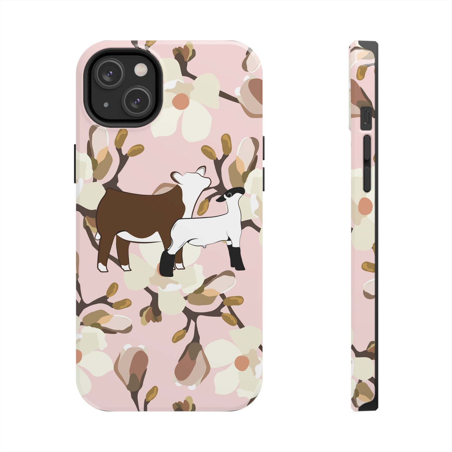 Show Lamb and Hereford Heifer Pink Magnolia Print Phone Cases | Livestock Phone Case | Livestock Gifts for Her | Lamb and Heifer Phone Case