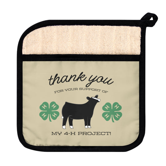 4H Club Buyers Gift - Pot Holder with Pocket | Baldie Show Steer Buyer Gift | 4-H Clover | County Fair Buyers Gift | Livestock Thank You