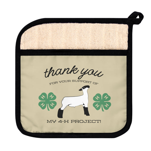 4H Club Buyers Gift - Pot Holder with Pocket | Show Lamb Buyer Gift | 4-H Clover | County Fair Buyers Gift | Livestock Thank You Gift