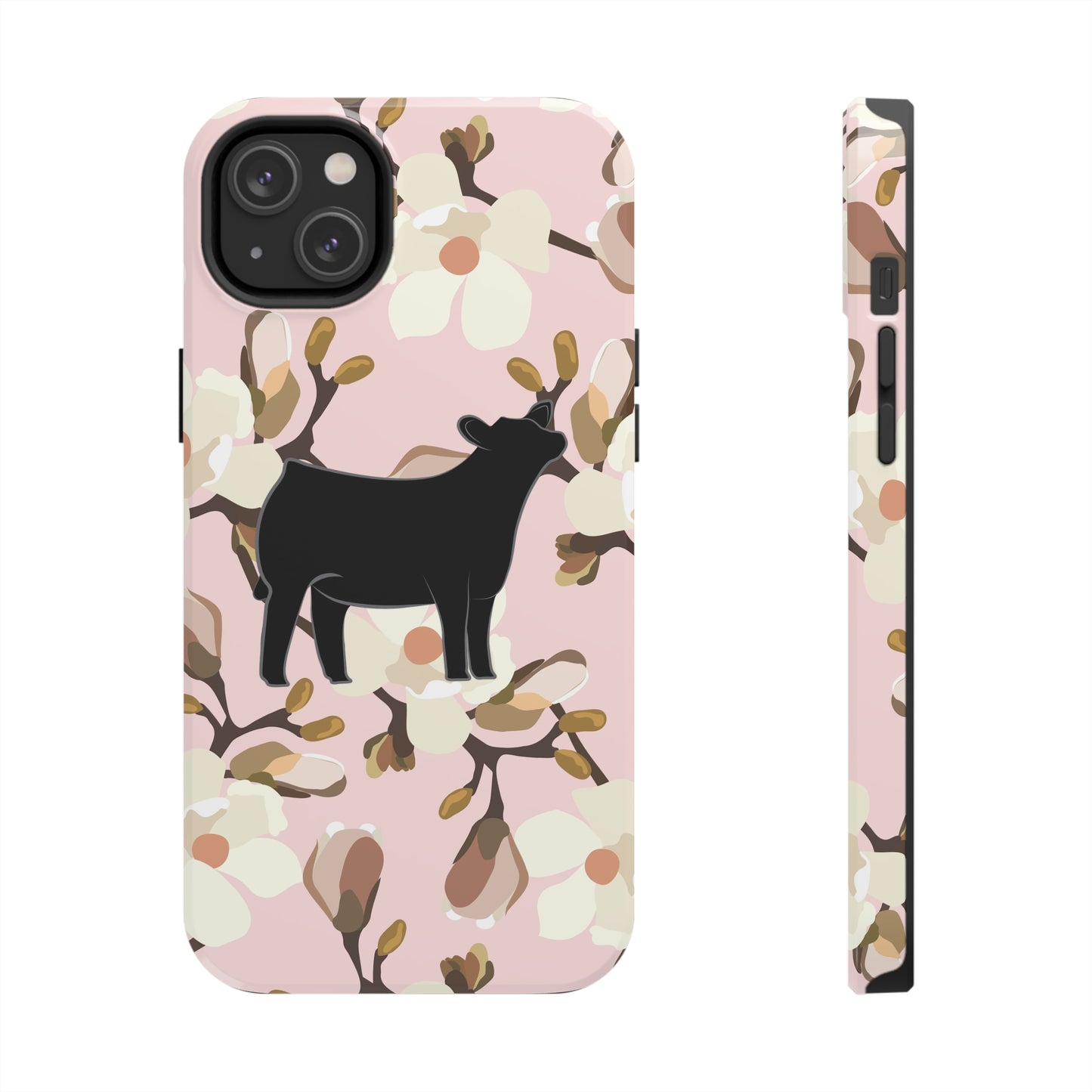 Angus Show Heifer Pink Magnolia Print Phone Cases | Livestock Phone Case | Livestock Gifts for Her | 4H Club Gifts | Show Heifer Phone Case