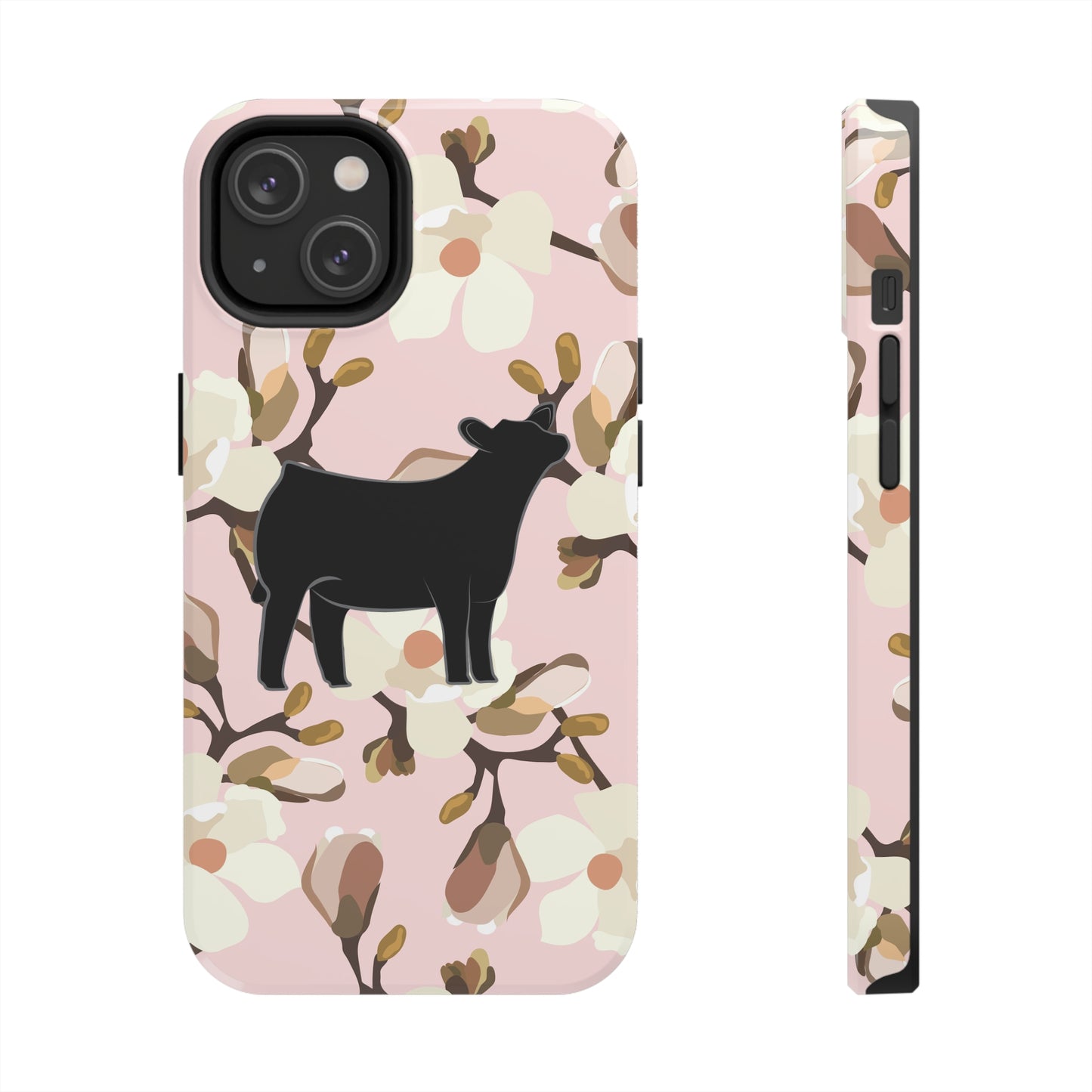 Angus Show Heifer Pink Magnolia Print Phone Cases | Livestock Phone Case | Livestock Gifts for Her | 4H Club Gifts | Show Heifer Phone Case