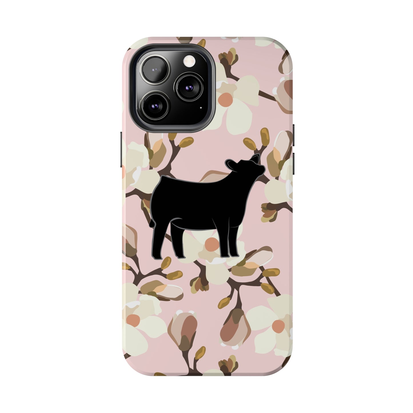 Angus Show Heifer Pink Magnolia Print Phone Cases | Livestock Phone Case | Livestock Gifts for Her | 4H Club Gifts | Show Heifer Phone Case