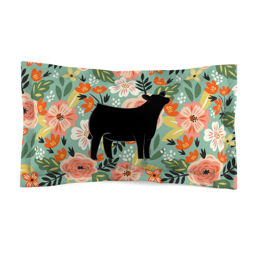 Matching Girls Room Decor Idea: Floral Pillow Sham with Cute Show ANGUS Heifer Design