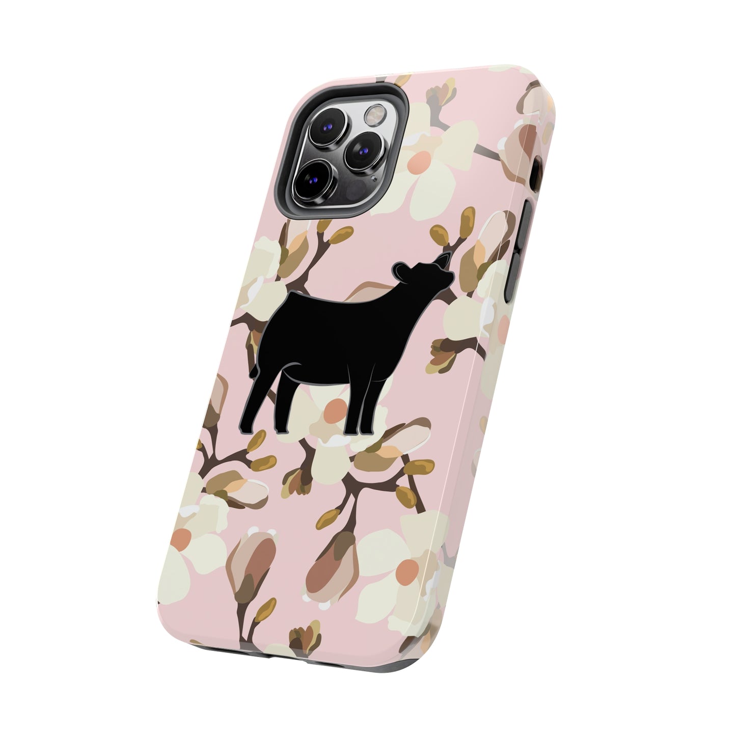 Angus Show Heifer Pink Magnolia Print Phone Cases | Livestock Phone Case | Livestock Gifts for Her | 4H Club Gifts | Show Heifer Phone Case