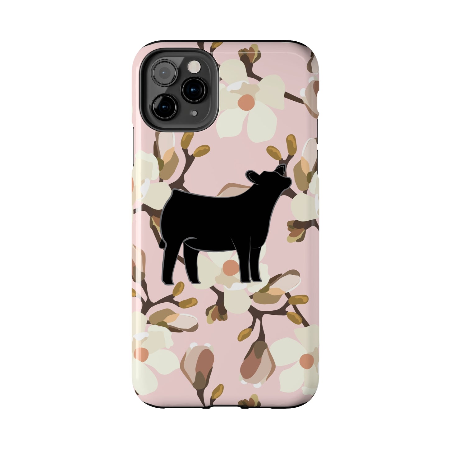 Angus Show Heifer Pink Magnolia Print Phone Cases | Livestock Phone Case | Livestock Gifts for Her | 4H Club Gifts | Show Heifer Phone Case