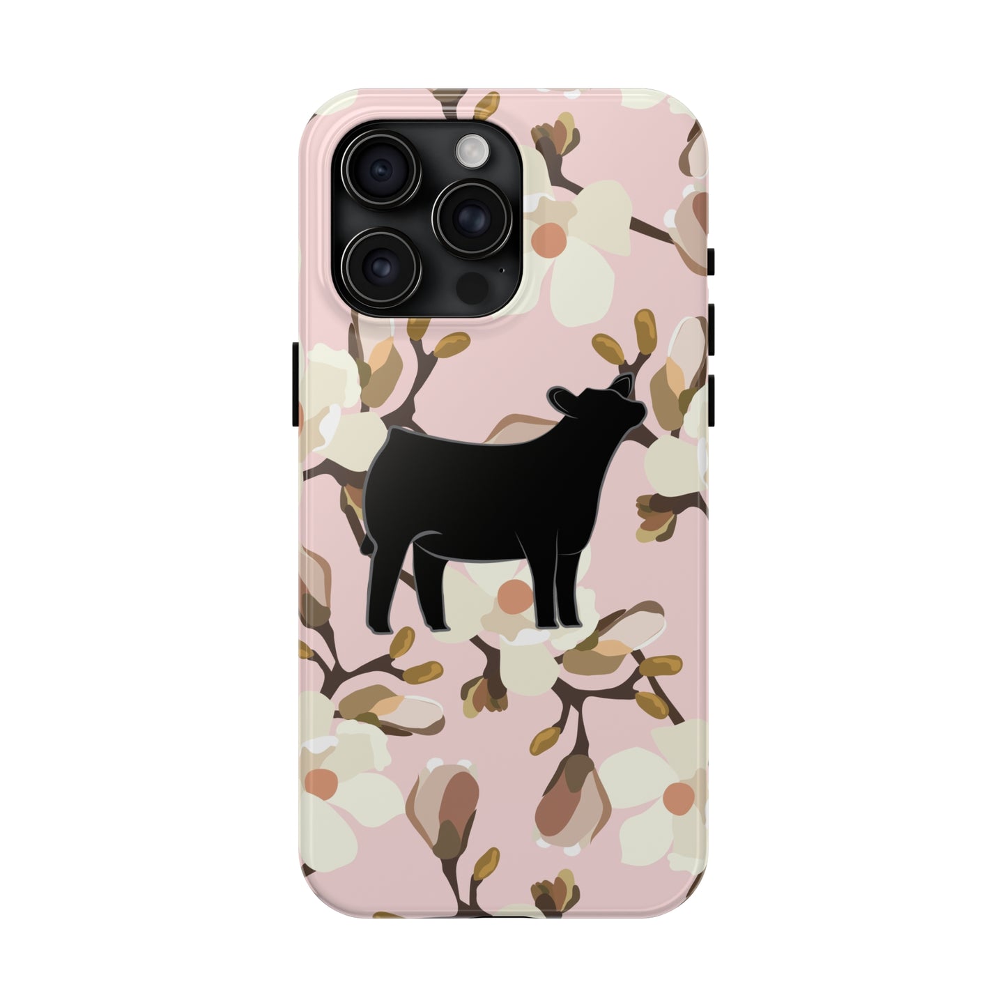 Angus Show Heifer Pink Magnolia Print Phone Cases | Livestock Phone Case | Livestock Gifts for Her | 4H Club Gifts | Show Heifer Phone Case