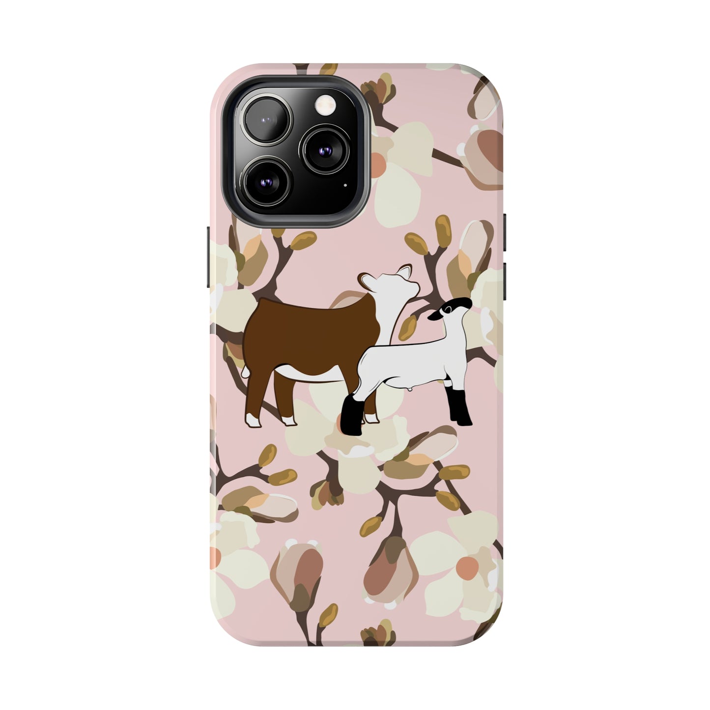 Show Lamb and Hereford Heifer Pink Magnolia Print Phone Cases | Livestock Phone Case | Livestock Gifts for Her | Lamb and Heifer Phone Case