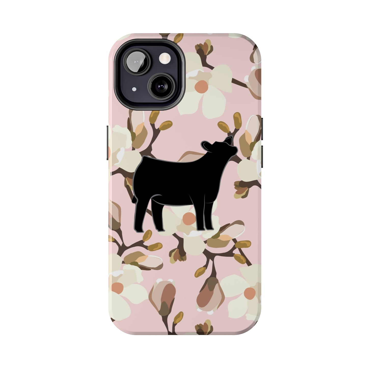 Angus Show Heifer Pink Magnolia Print Phone Cases | Livestock Phone Case | Livestock Gifts for Her | 4H Club Gifts | Show Heifer Phone Case