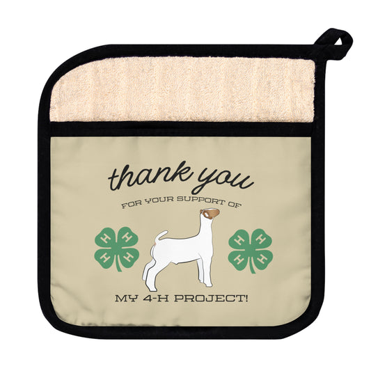 4H Club Buyers Gift - Pot Holder with Pocket | Show Goat Buyer Gift | 4-H Clover | County Fair Buyers Gift | Livestock Thank You Gift