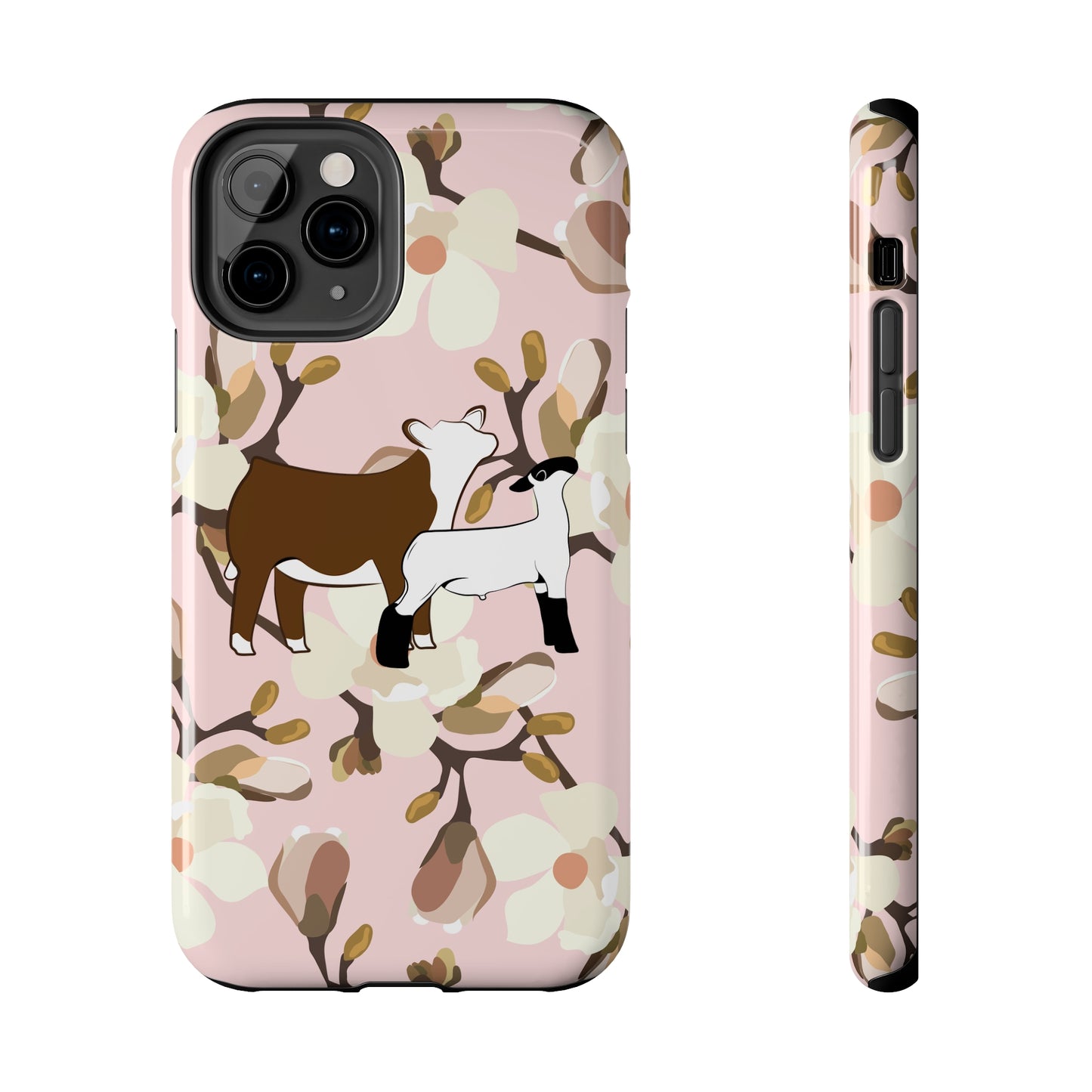 Show Lamb and Hereford Heifer Pink Magnolia Print Phone Cases | Livestock Phone Case | Livestock Gifts for Her | Lamb and Heifer Phone Case