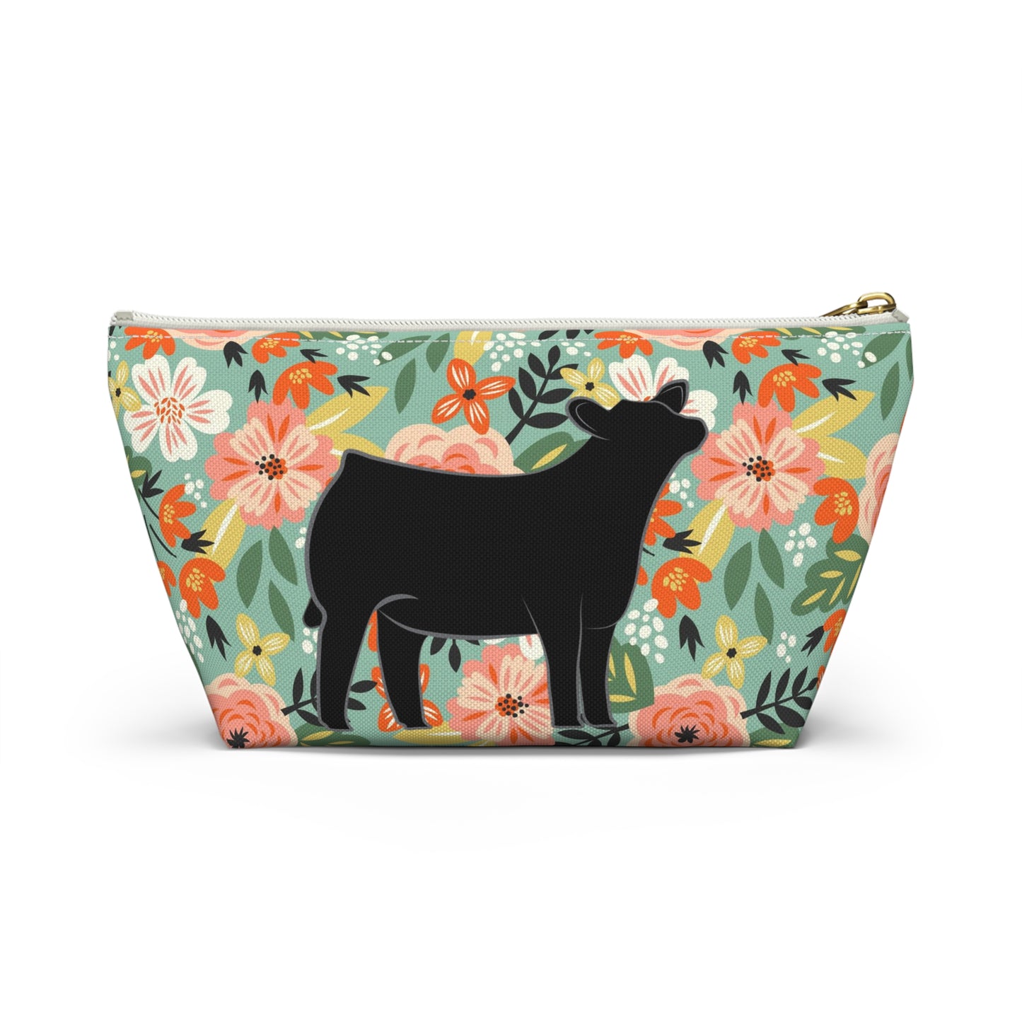 Angus Show Heifer Accessory Pouch | Show Heifer Floral Print Makeup Bag, Pencil Bag | Show Heifer Floral Travel Bag