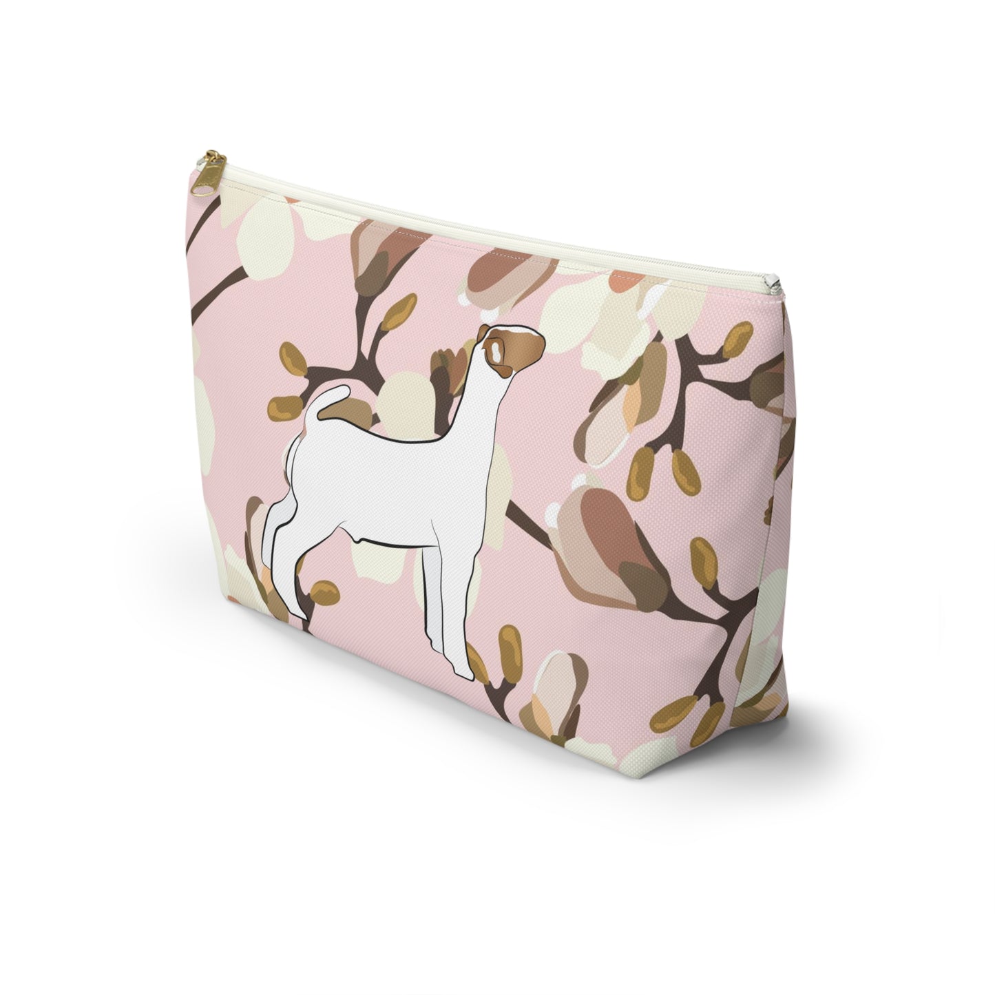 Show Goat Accessory Pouch | Show Goat Magnolia Print Makeup Bag, Pencil Bag | Show Goat Pink Magnolia Travel Bag