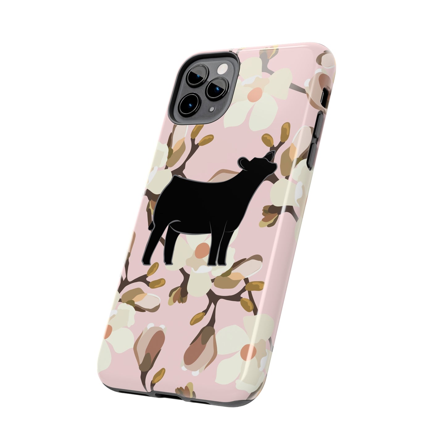 Angus Show Heifer Pink Magnolia Print Phone Cases | Livestock Phone Case | Livestock Gifts for Her | 4H Club Gifts | Show Heifer Phone Case