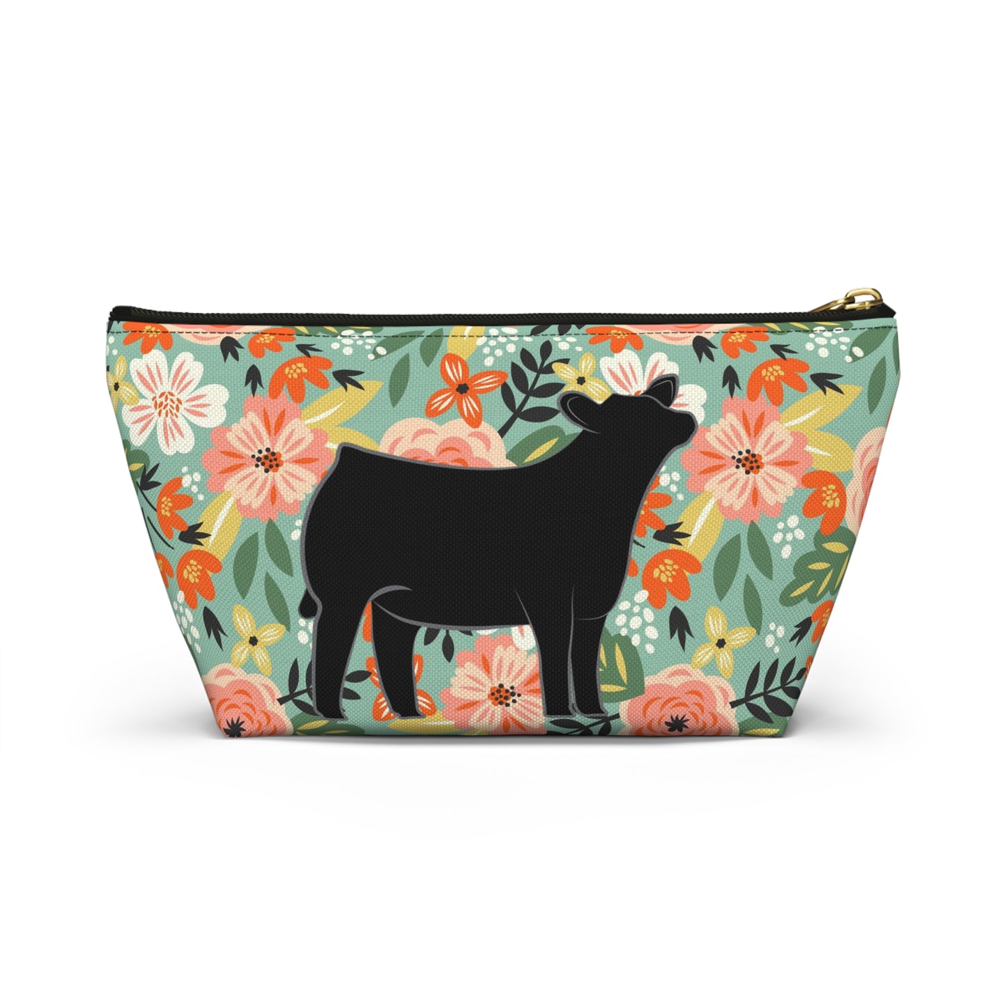 Angus Show Heifer Accessory Pouch | Show Heifer Floral Print Makeup Bag, Pencil Bag | Show Heifer Floral Travel Bag