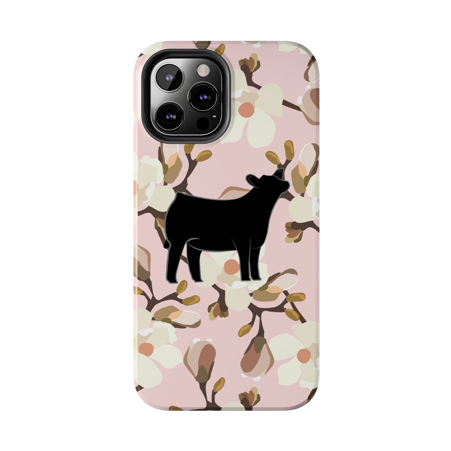 Angus Show Heifer Pink Magnolia Print Phone Cases | Livestock Phone Case | Livestock Gifts for Her | 4H Club Gifts | Show Heifer Phone Case