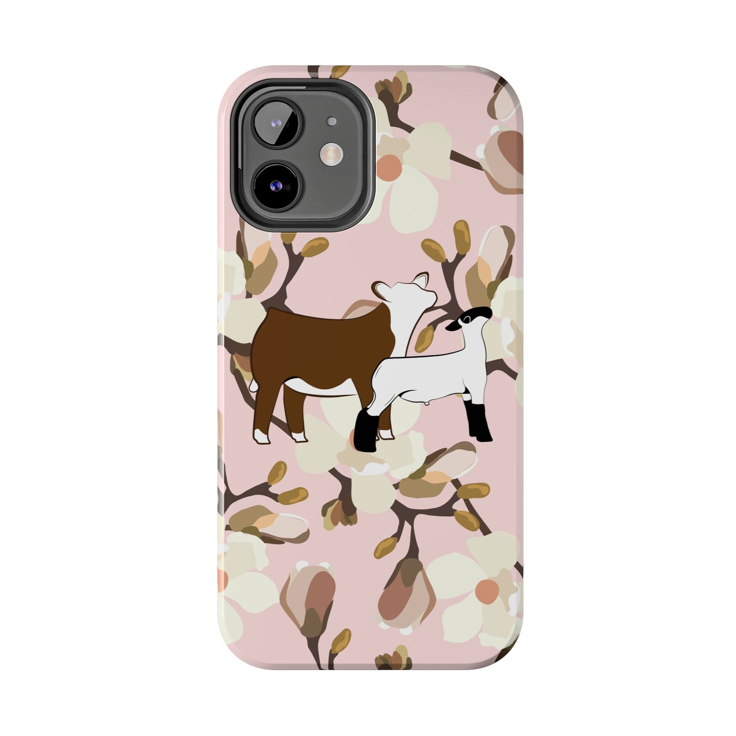 Show Lamb and Hereford Heifer Pink Magnolia Print Phone Cases | Livestock Phone Case | Livestock Gifts for Her | Lamb and Heifer Phone Case