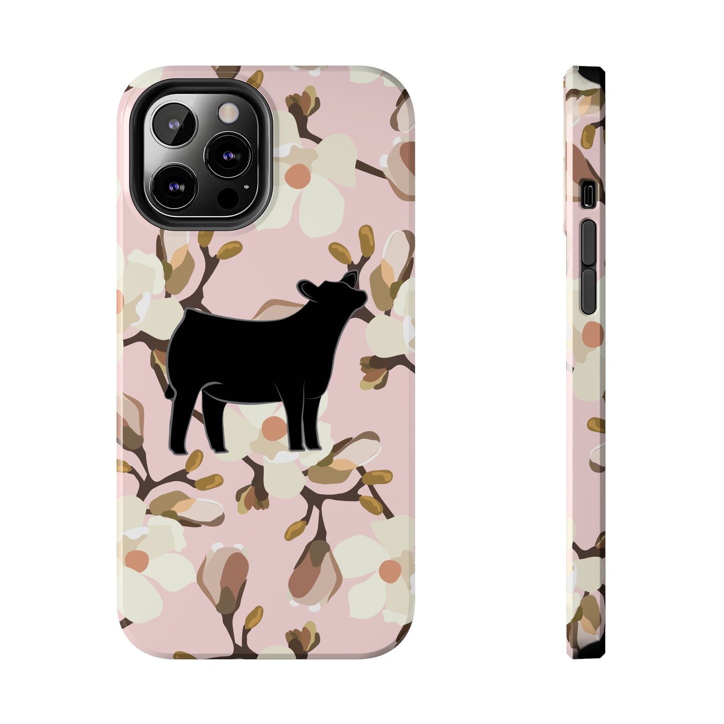 Angus Show Heifer Pink Magnolia Print Phone Cases | Livestock Phone Case | Livestock Gifts for Her | 4H Club Gifts | Show Heifer Phone Case