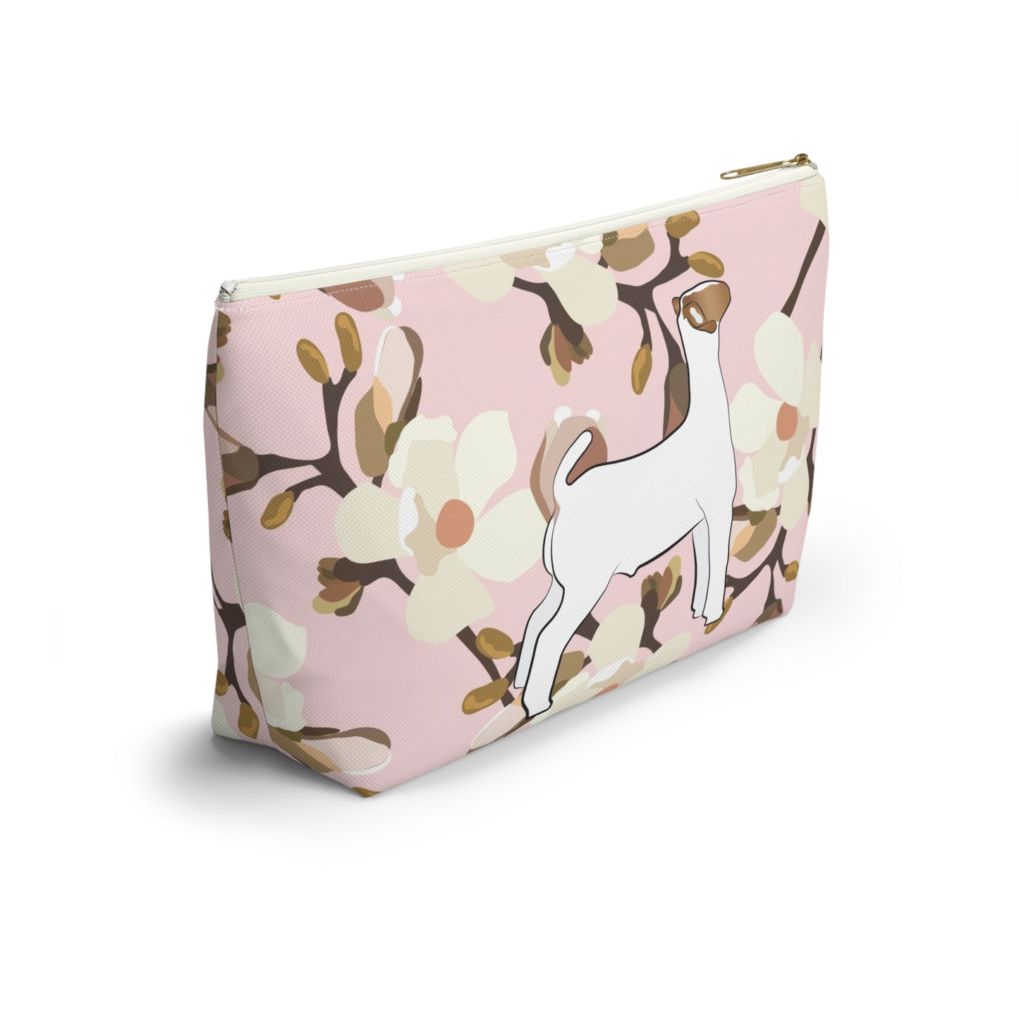 Show Goat Accessory Pouch | Show Goat Magnolia Print Makeup Bag, Pencil Bag | Show Goat Pink Magnolia Travel Bag