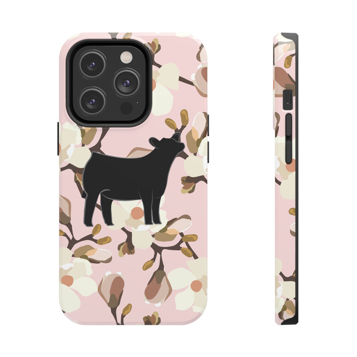 Angus Show Heifer Pink Magnolia Print Phone Cases | Livestock Phone Case | Livestock Gifts for Her | 4H Club Gifts | Show Heifer Phone Case