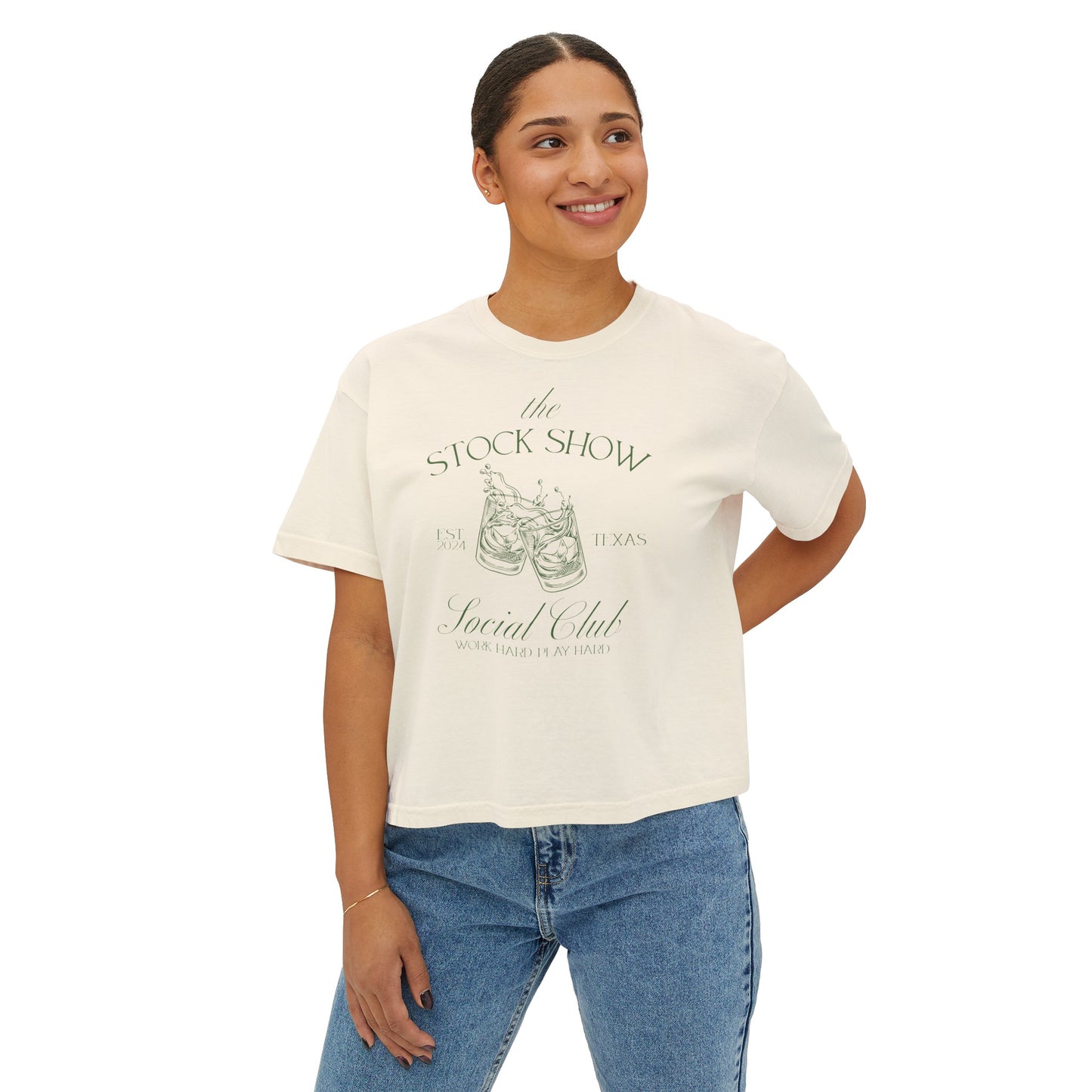 The Stock Show Social Club COMFORT COLORS Women's Boxy Tee | Country Club Vibes | Stock Show Mom Style | Show Lamb | Show Goat | 4H & FFA