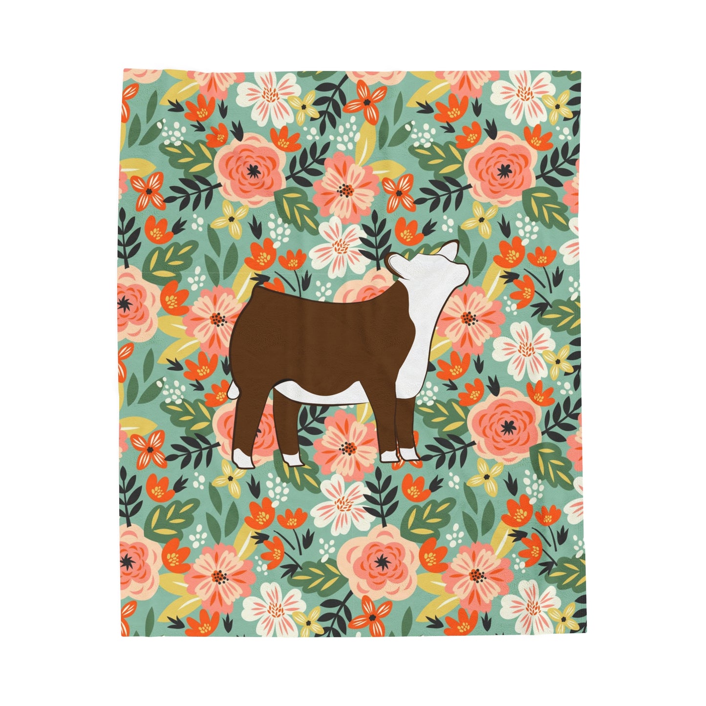 Hereford Heifer Floral Velveteen Plush Blanket | Show Heifer Gift | Livestock Buyer Gifts | Show Livestock Gift | Livestock Award