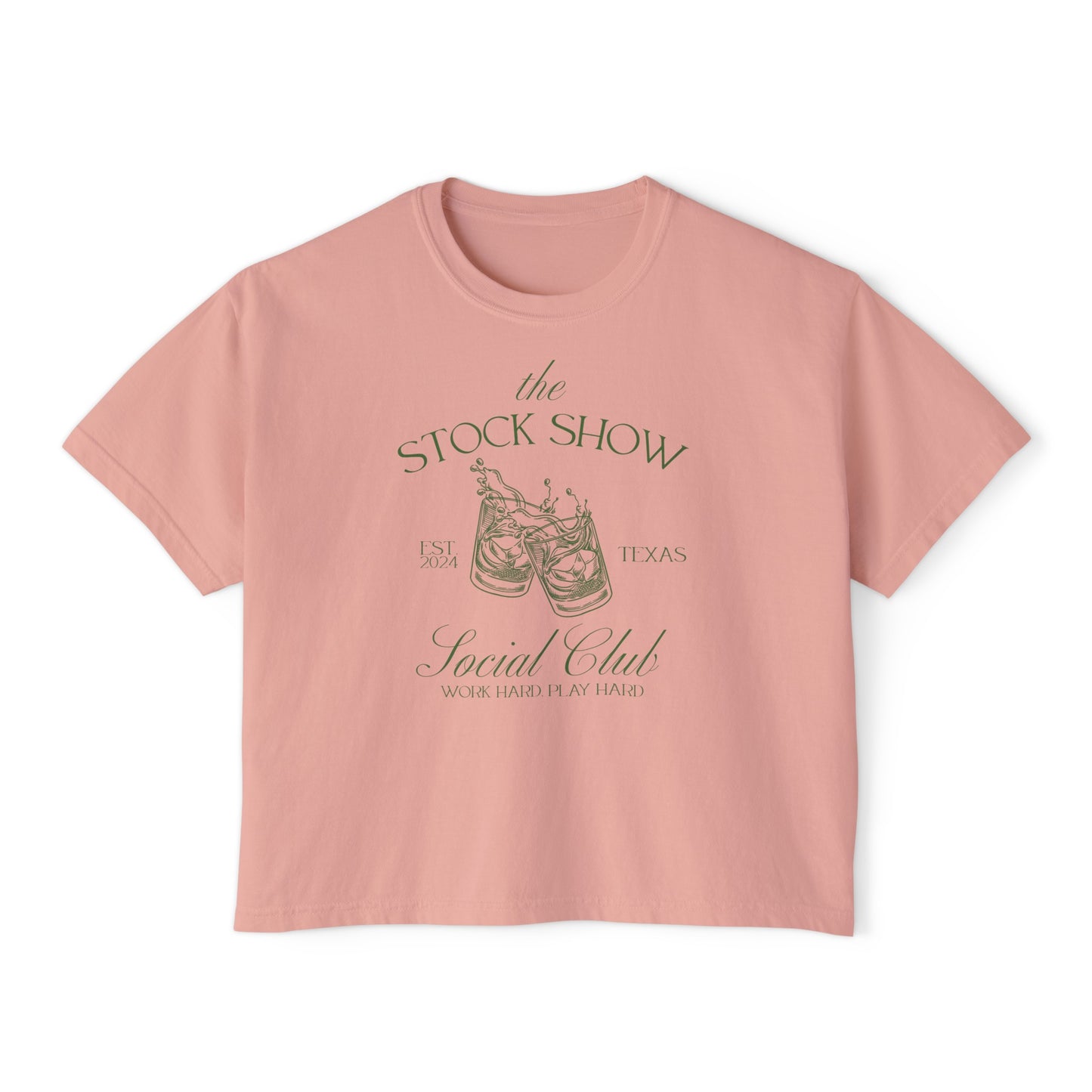 The Stock Show Social Club COMFORT COLORS Women's Boxy Tee | Country Club Vibes | Stock Show Mom Style | Show Lamb | Show Goat | 4H & FFA