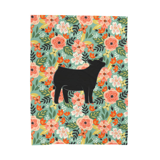 Angus Heifer Floral Velveteen Plush Blanket | Show Heifer Gift | Livestock Buyer Gifts | Show Livestock Gift | Livestock Award | Angus Cows